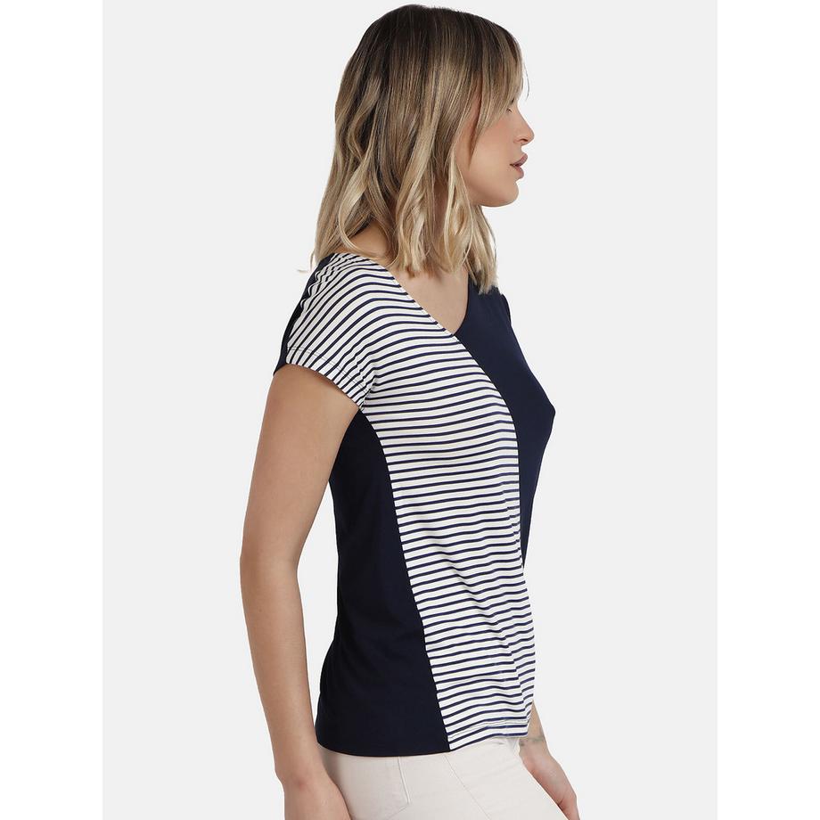 Admas Rayas Lisa T-shirt Manches Courtes Col V  
