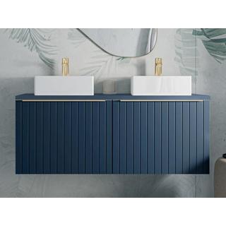 Vente-unique Meuble de salle de bain suspendu double vasque strié bleu - 120 cm - JOSEPHA  