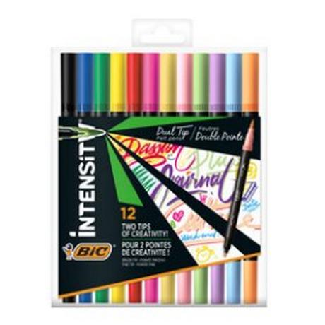 BiC  BIC Intensity Dual Brush Fasermaler marqueur 12 pièce(s) Pointe du marqueur Noir, Bleu, Vert, Bleu clair, Vert clair, Rose clair, Orange, Rose, Rouge, Violet, Jaune 