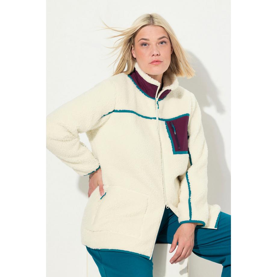 Ulla Popken Giacca Pile Teddy Collo Alto Cerniera Doppio Cursore  