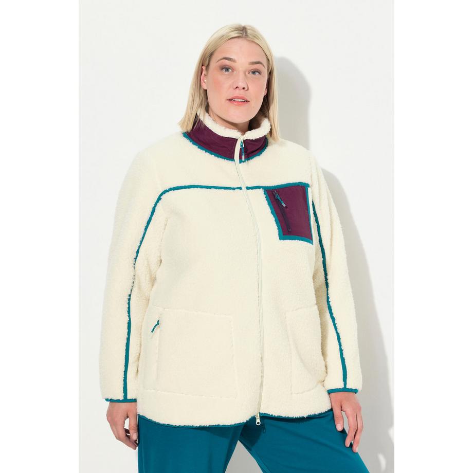 Ulla Popken Giacca Pile Teddy Collo Alto Cerniera Doppio Cursore  