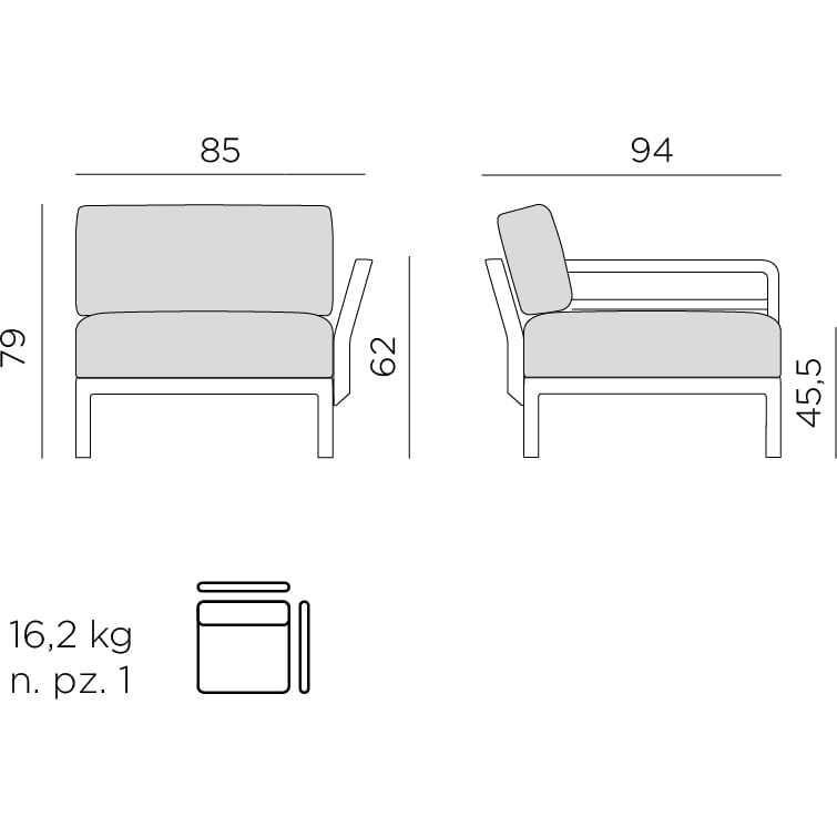 NARDI outdoor Elément d&#039;extrémité Gartenlounge Maximo blanc-gris-rouge  