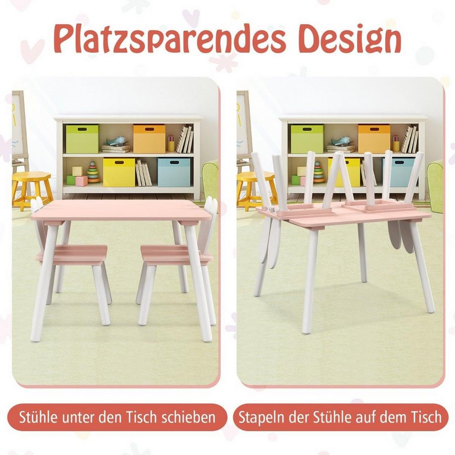 Northix  Kindertisch mit 2 Stühlen 3 TLG. Kindersitzgruppe mit Massivholzbeine Rosa 