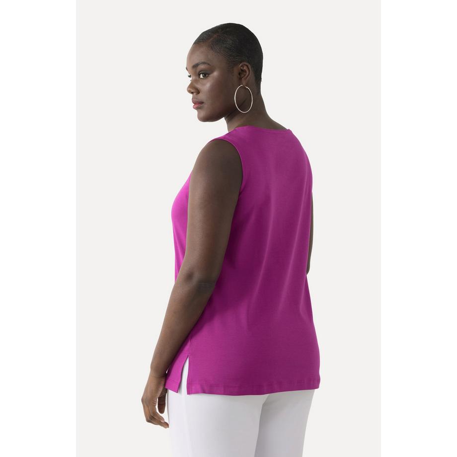 Ulla Popken Pima Cotton Slim Ärmelloses Rundhals Top mit Ziersteinchen  