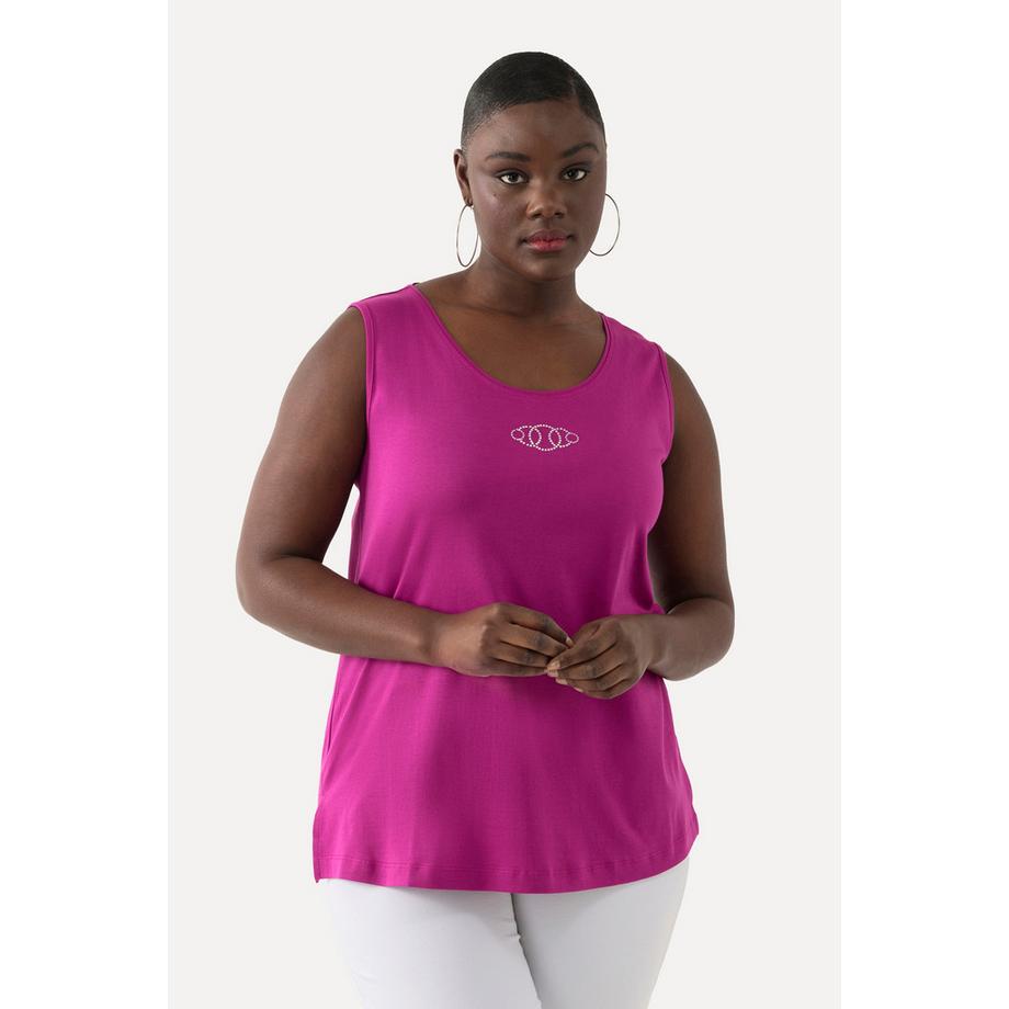 Ulla Popken Pima Cotton Slim Ärmelloses Rundhals Top mit Ziersteinchen  