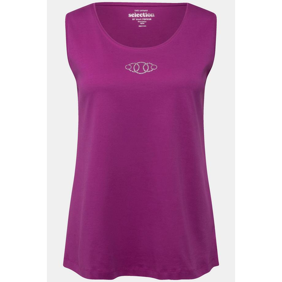 Ulla Popken Pima Cotton Slim Ärmelloses Rundhals Top mit Ziersteinchen  