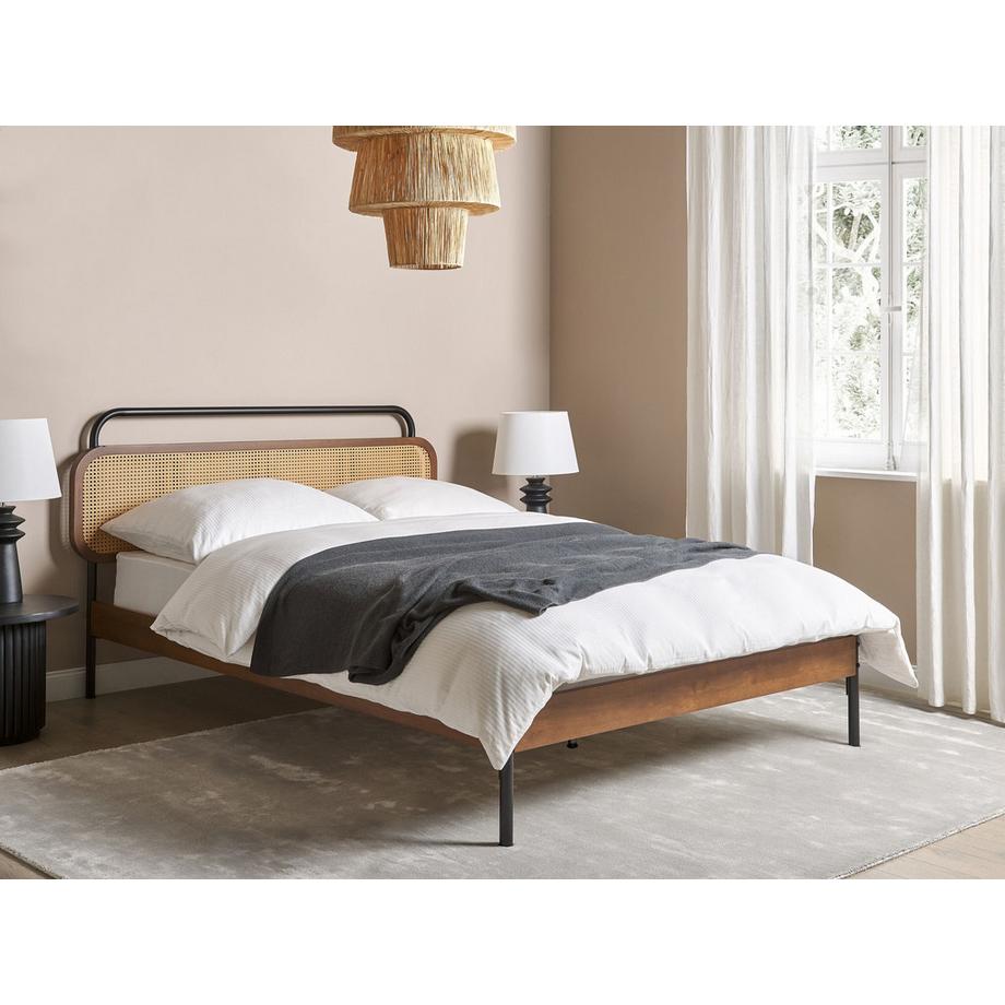 Beliani Bett mit Lattenrost aus Gummibaumholz Retro BOUSSICOURT  