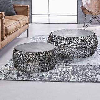 mutoni Couchtisch Labyrinth Sand gegossen Nickel (2er-Set)  