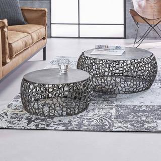 mutoni Couchtisch Labyrinth Sand gegossen Nickel (2er-Set)  