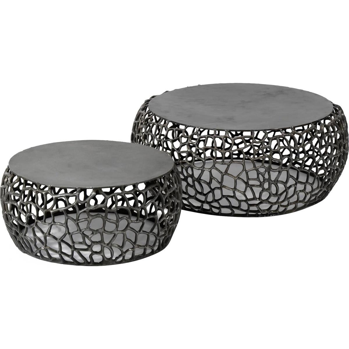 mutoni Couchtisch Labyrinth Sand gegossen Nickel (2er-Set)  