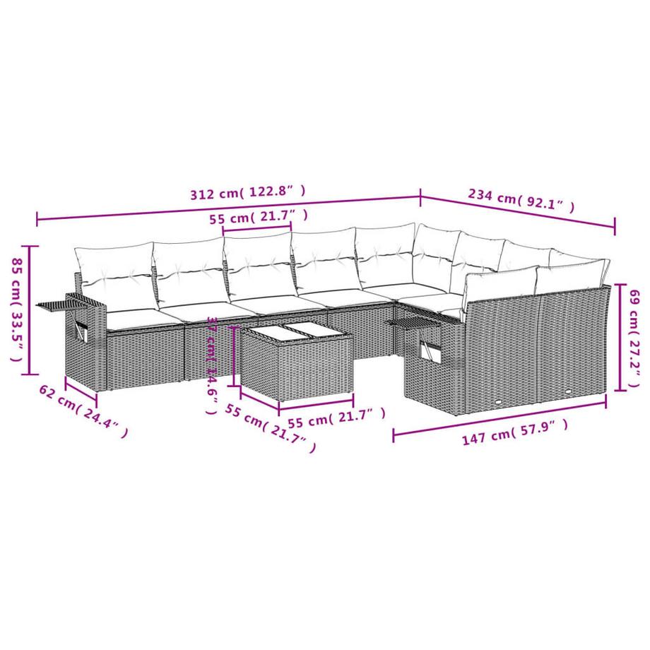 VidaXL set divano da giardino Polirattan  