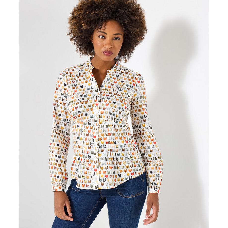 Puffärmelhemd mit Katzenmotiv