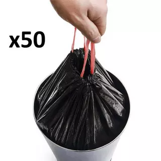 Kitchen Move  Lot de 50 sacs poubelles 50L pour poubelles hautes avec lien coulissant Noir
