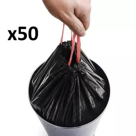 Kitchen Move  Lot de 50 sacs poubelles 50L pour poubelles hautes avec lien coulissant Noir