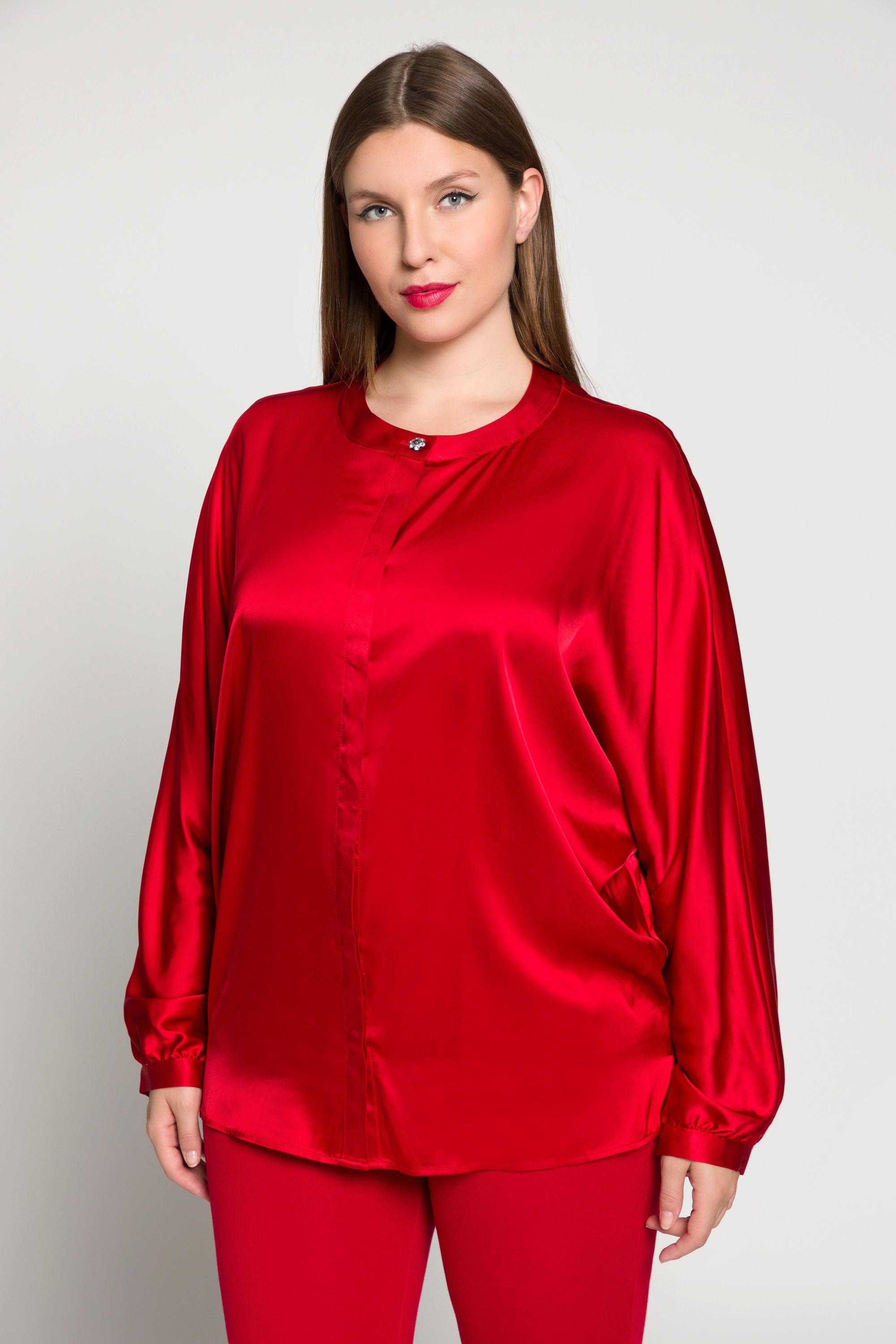 Ulla Popken  Blusa di raso dal taglio oversize con scollo a girocollo e maniche a pipistrello 