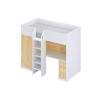 Vente-unique Lit mezzanine  90 x 190 cm avec armoire et bureau - Blanc et naturel - CINAMO  