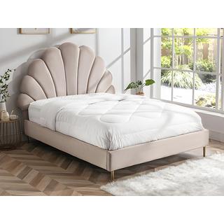 Vente-unique Bett mit Kopfteil in Muschelform + Matratze - 140 x 190 cm - Samt - Beige - LIVAYA  