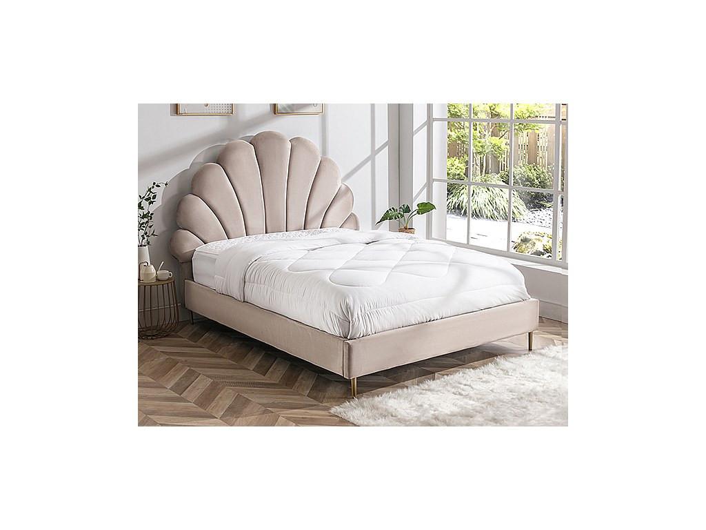 Vente-unique Bett mit Kopfteil in Muschelform + Matratze - 140 x 190 cm - Samt - Beige - LIVAYA  