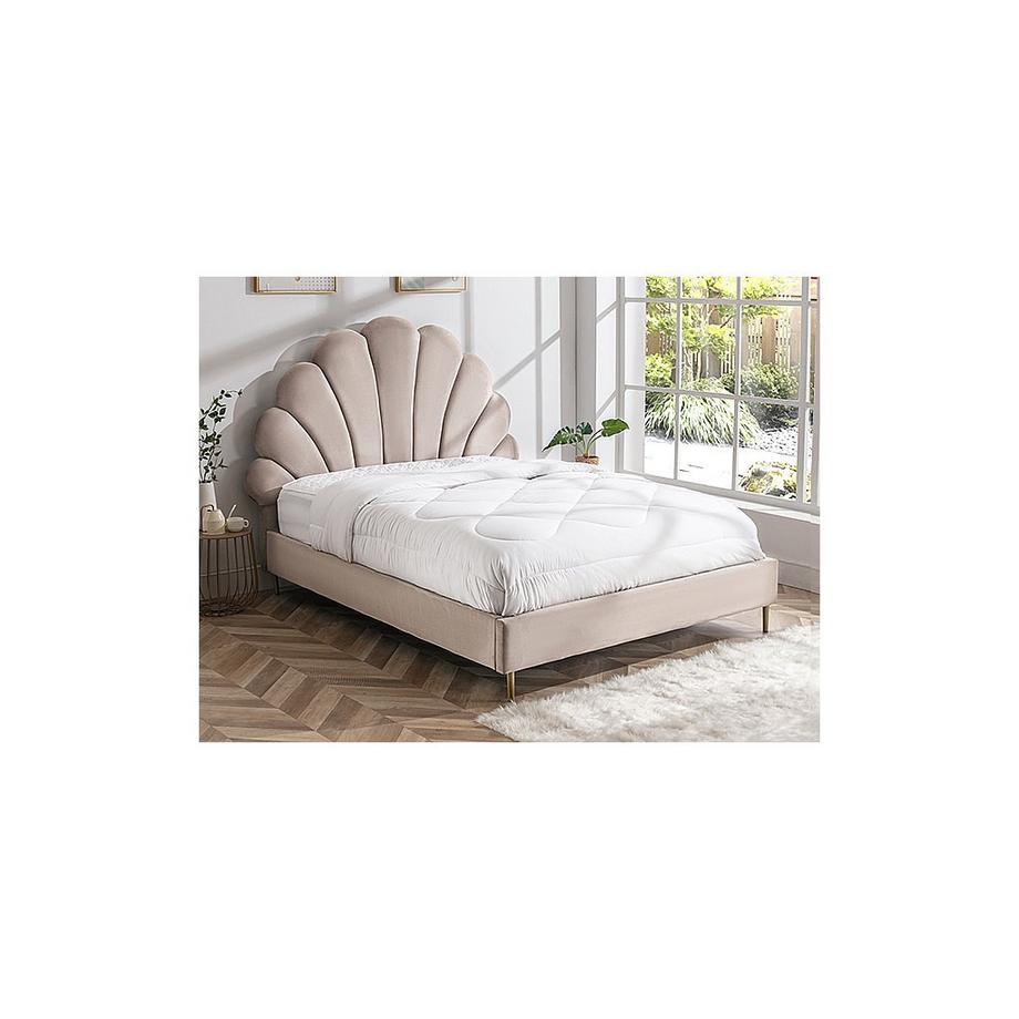 Vente-unique Lit coquillage 140 x 190 cm - Velours - Beige + Matelas - LIVAYA  