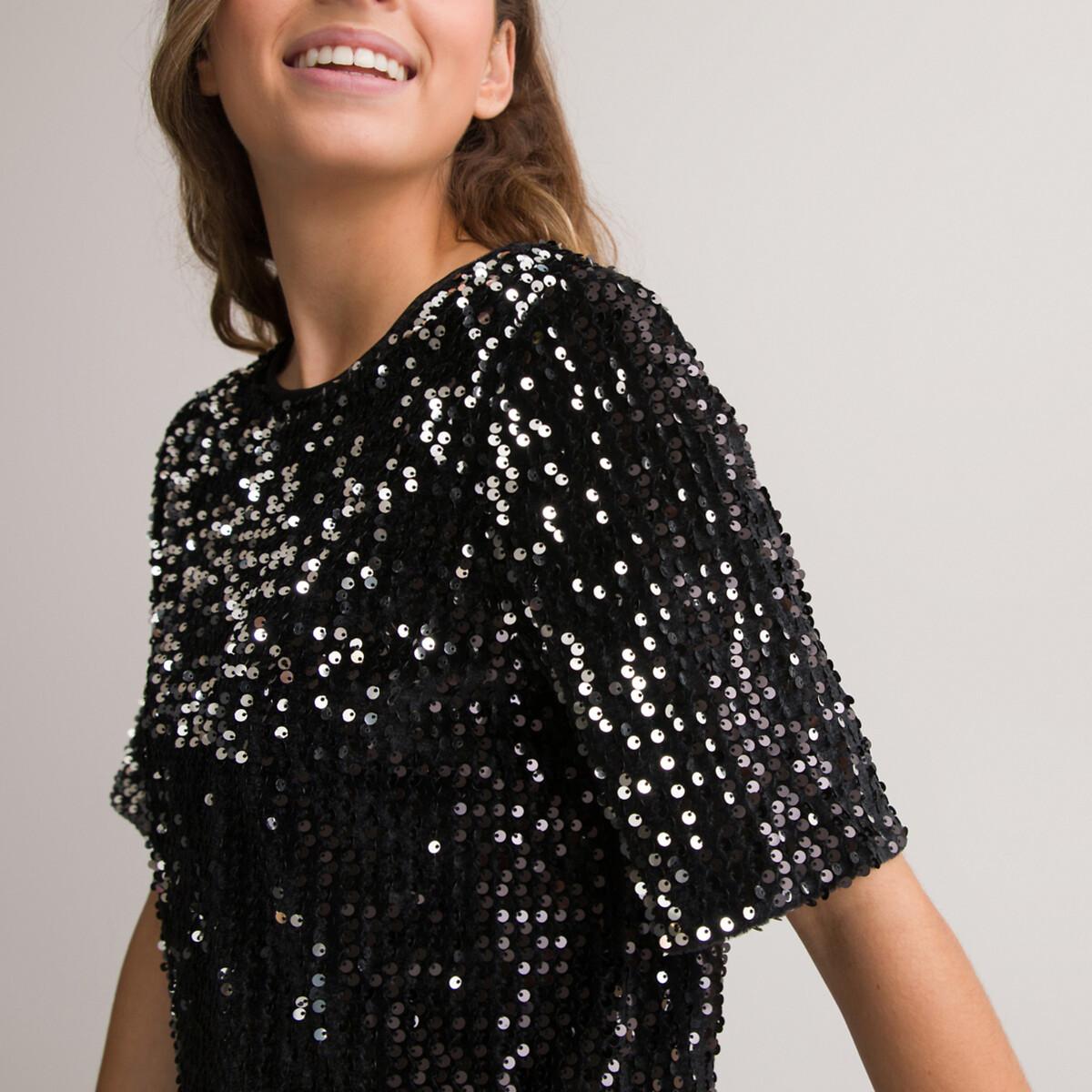 La Redoute Collections  Robe droite à sequins et à manches courtes 