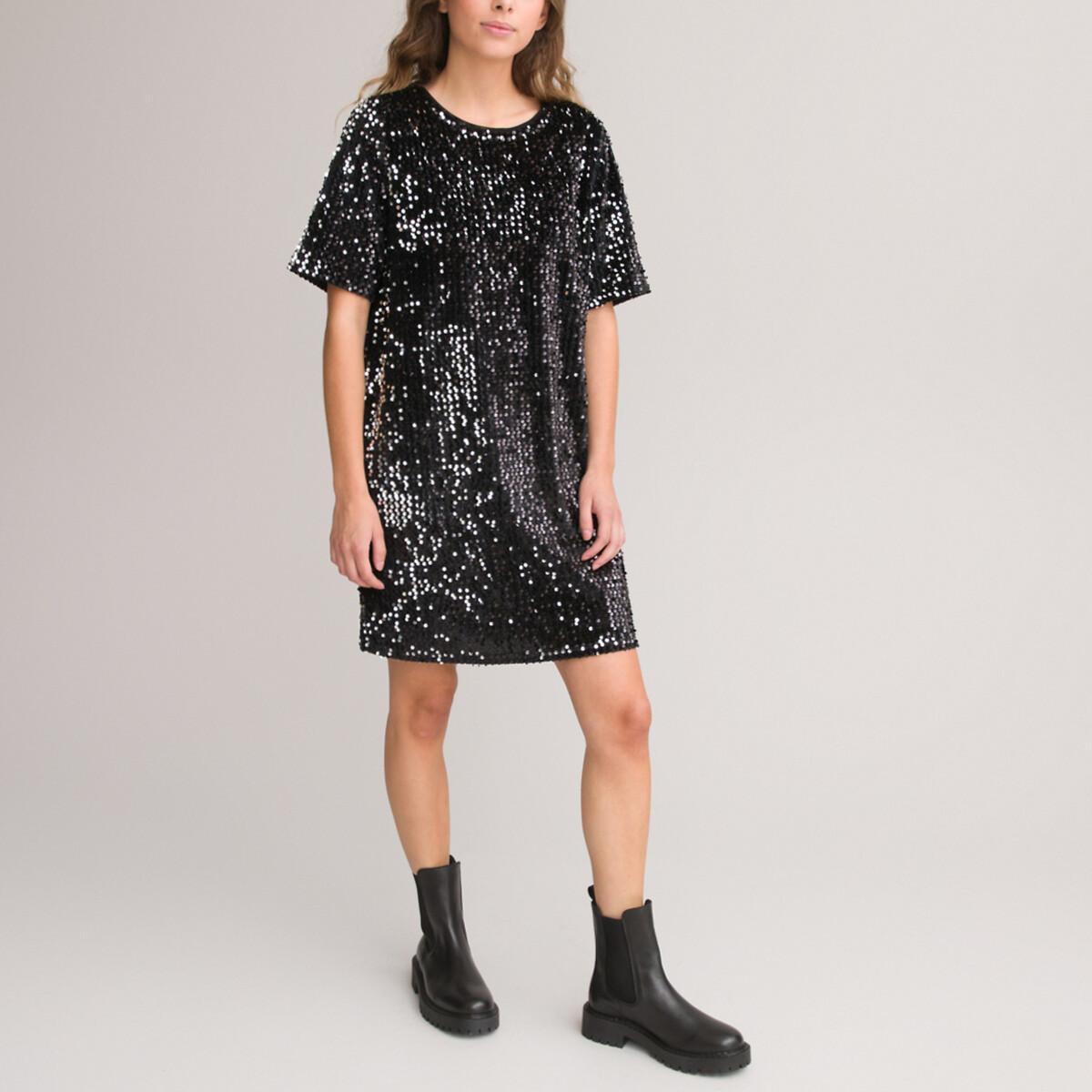 La Redoute Collections  Robe droite à sequins et à manches courtes 