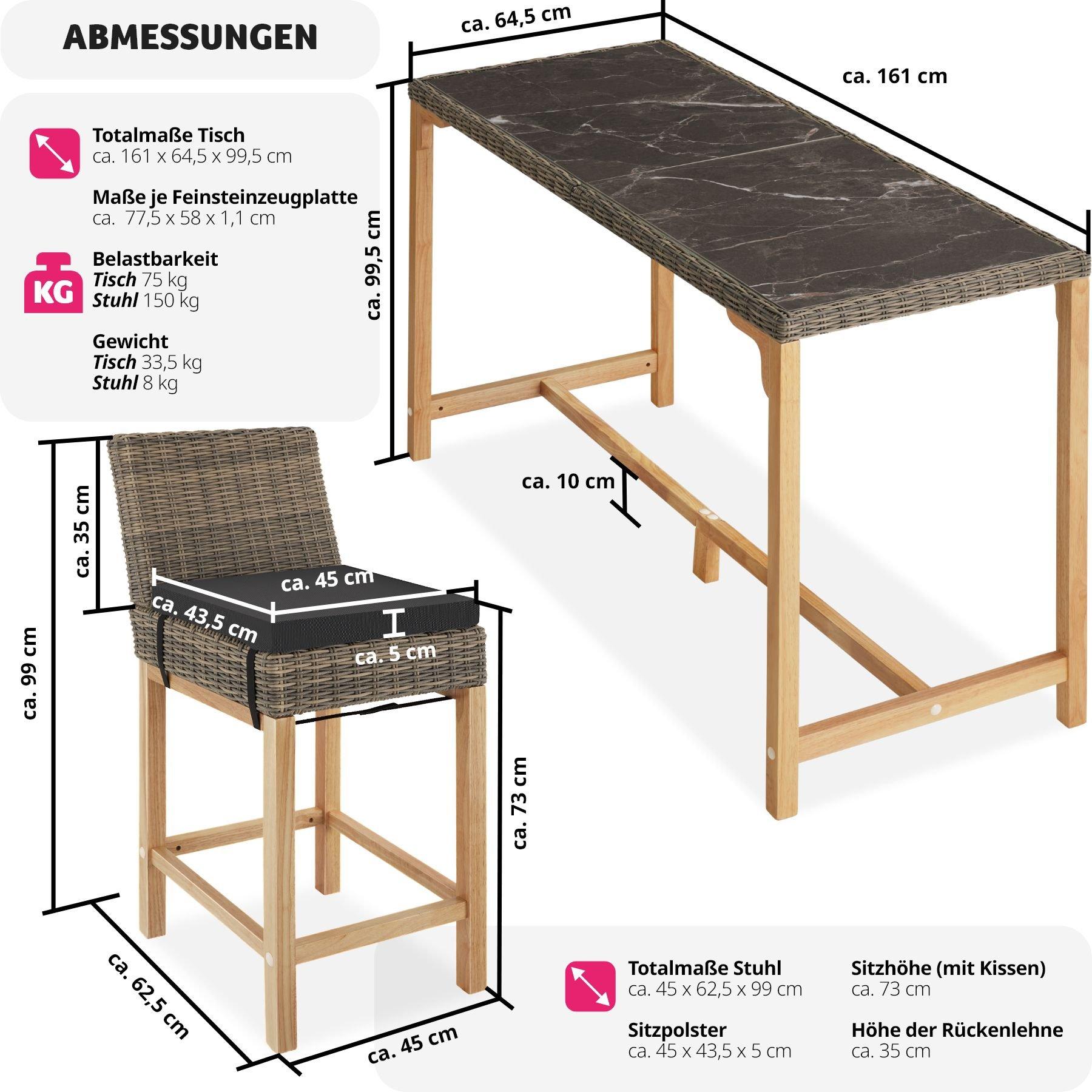 Tectake Rattan Bartisch Lovas mit 6 Stühlen Latina  