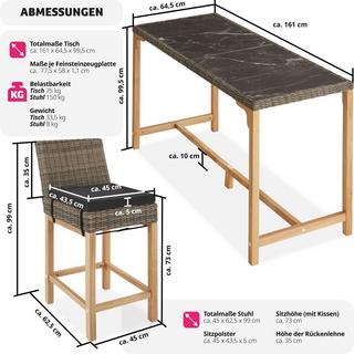 Tectake Rattan Bartisch Lovas mit 6 Stühlen Latina  