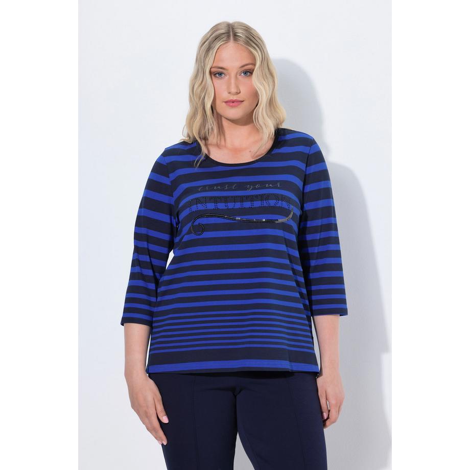 Ulla Popken Maglia Classica Righe Scollo Rotondo Maniche 3/4  