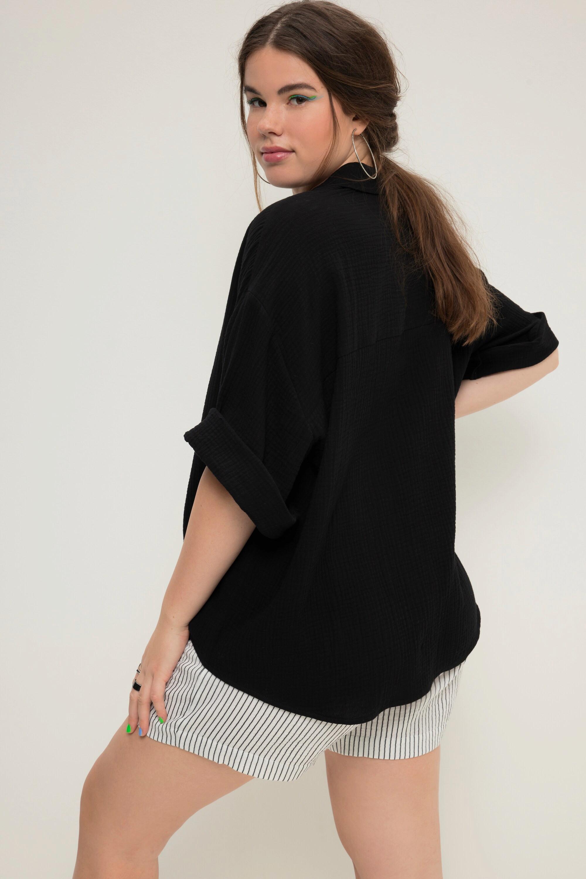 Studio Untold  Bluse, oversized, Musselin, Hemdkragen, Halbarm 