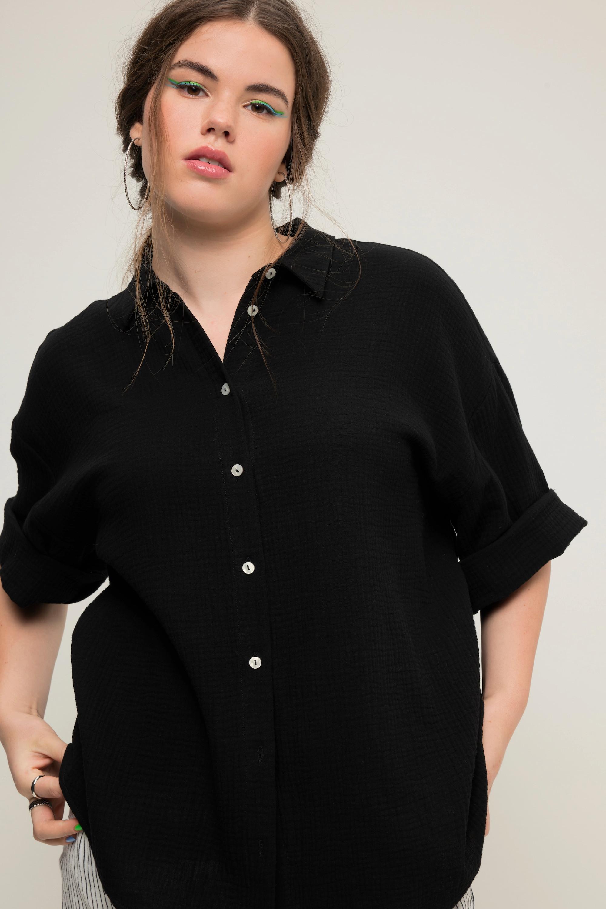 Studio Untold  Bluse, oversized, Musselin, Hemdkragen, Halbarm 