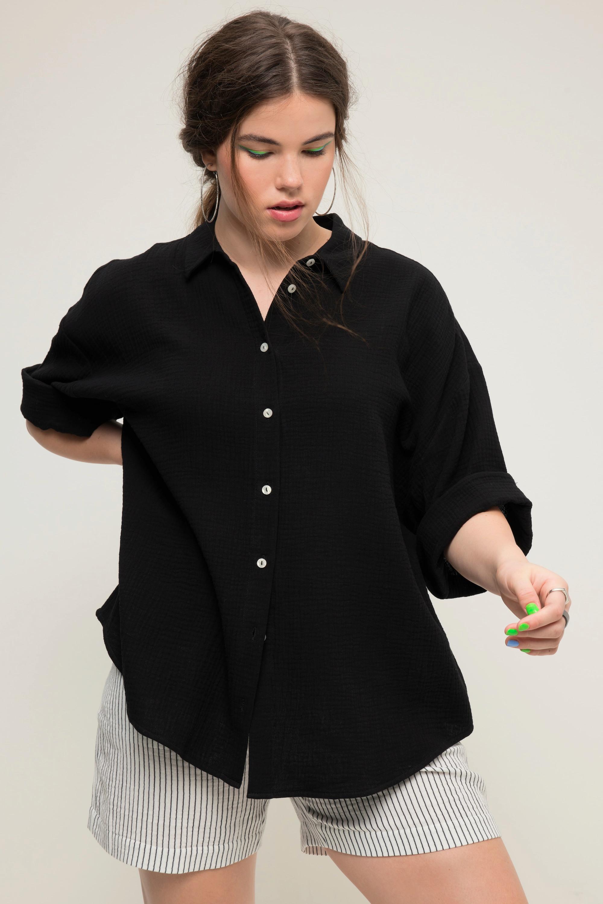 Studio Untold  Bluse, oversized, Musselin, Hemdkragen, Halbarm 