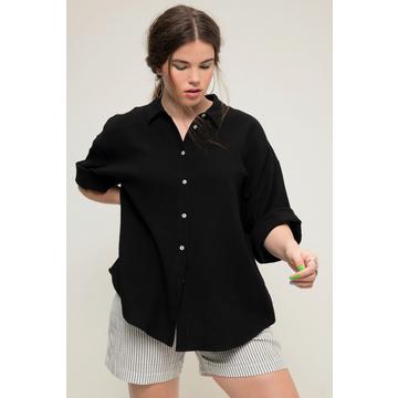 Bluse, oversized, Musselin, Hemdkragen, Halbarm