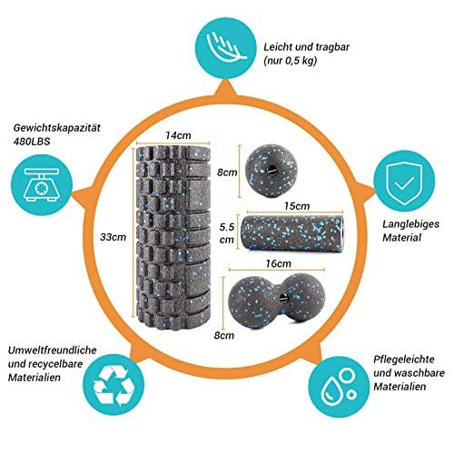 Alopini  Faszienrolle Set mit 3D-Texturmassage, Mini Faszienrolle, Faszienball und Duoball, Faszien Set zum 