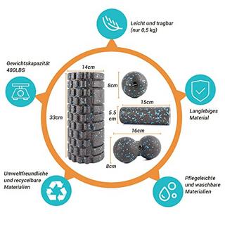 Alopini  Faszienrolle Set mit 3D-Texturmassage, Mini Faszienrolle, Faszienball und Duoball, Faszien Set zum 