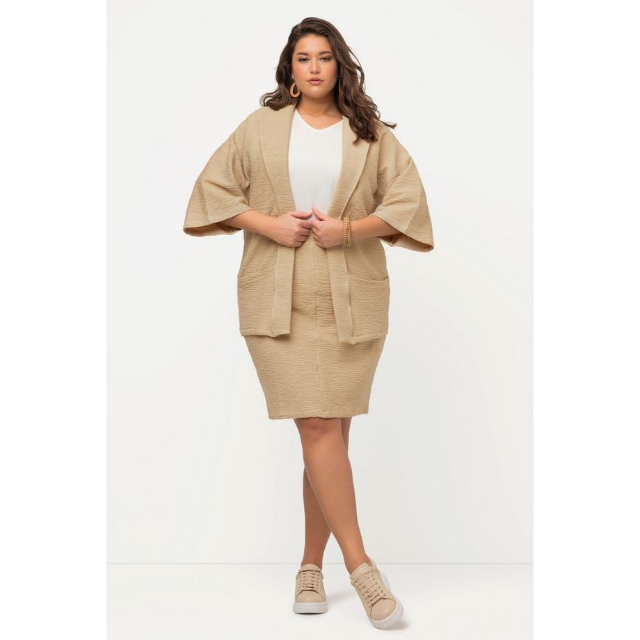 Ulla Popken Kimono Felpa Struttura 3D Collo Maniche 3/4  