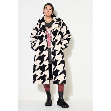 Cappotto in teddy dal taglio dritto con pied-de-poule, revers e maniche lunghe
