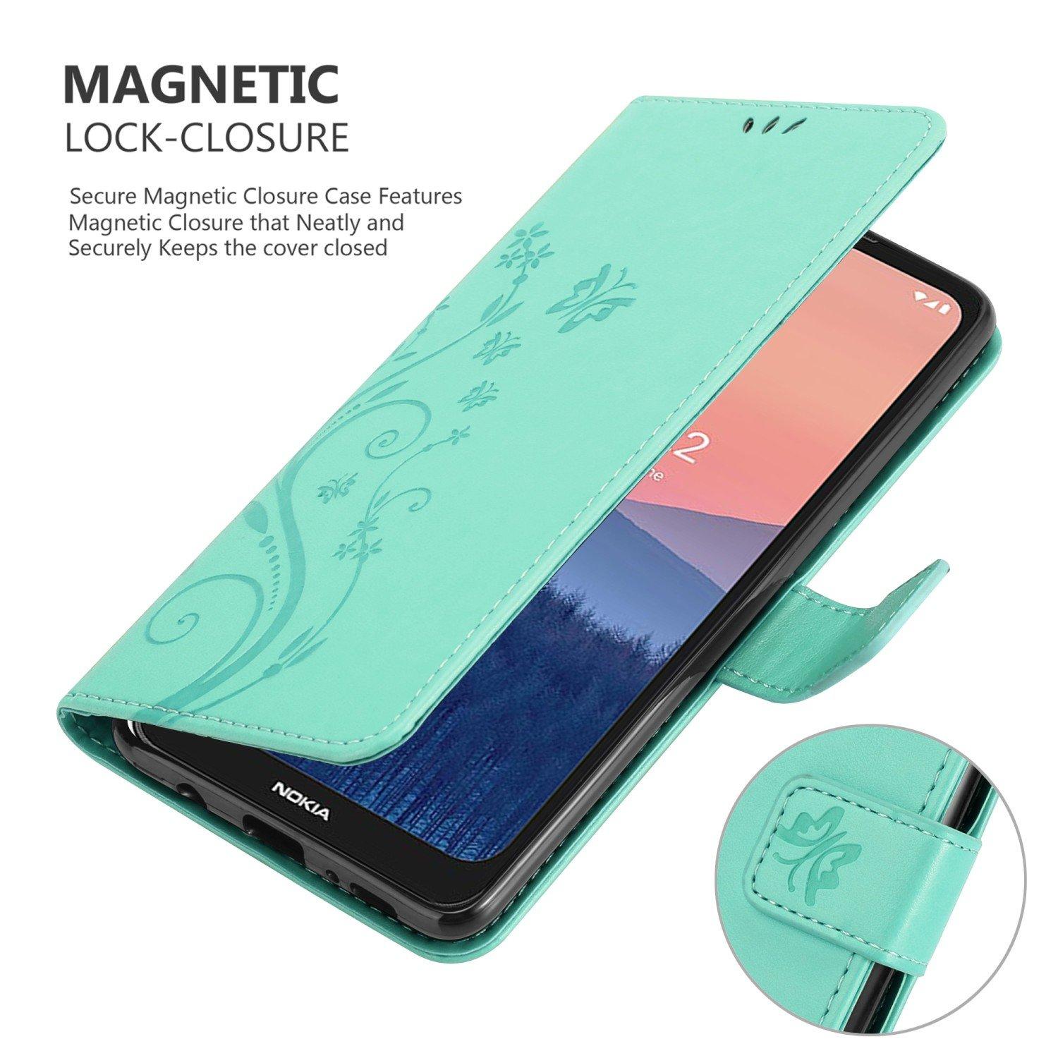 Cadorabo  Housse compatible avec Nokia C21 - Coque de protection au design floral avec fermeture magnétique, fonction de support et emplacements pour cartes 