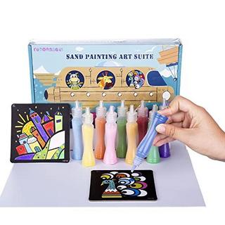 Activity-board  Packs de cartes de peinture sur sable, Kit de coloriage artistique pour enfants, bricolage en papier, avec 10 bouteilles de sable à colorier 