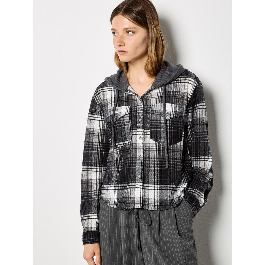 Chemise à carreaux texturée à capuche