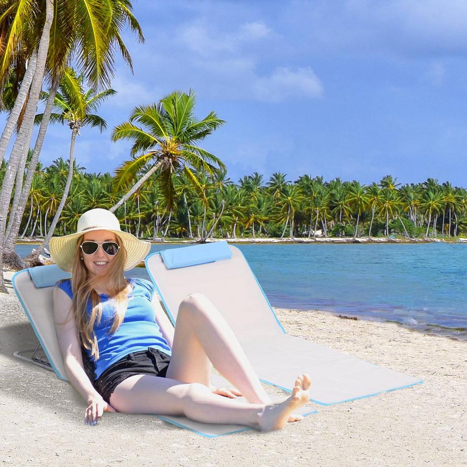 Northio Strandmatratze 2Er Set Faltbar 5-Fach Höhenverstellbar Stahl Beige 134X48X33-43Cm  