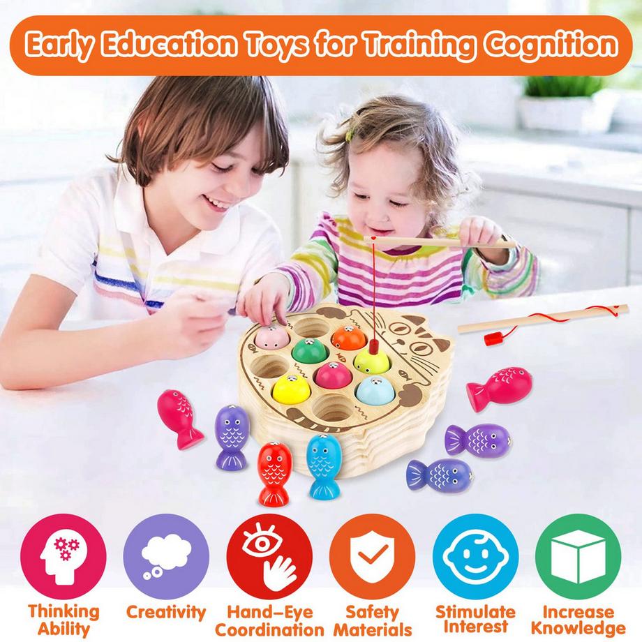 Activity-board  Angelspiel aus Holz, Motorikspielzeug, Holzspielzeug, Fischfangspiel, Magnetspiel 