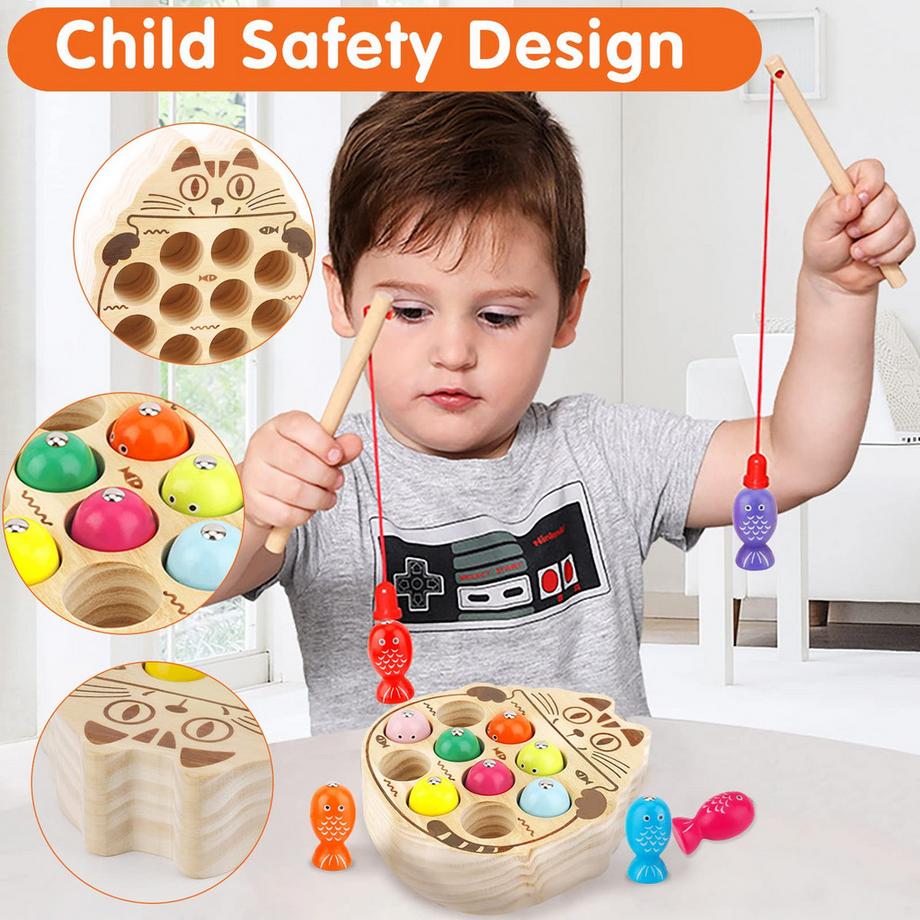 Activity-board  Angelspiel aus Holz, Motorikspielzeug, Holzspielzeug, Fischfangspiel, Magnetspiel 