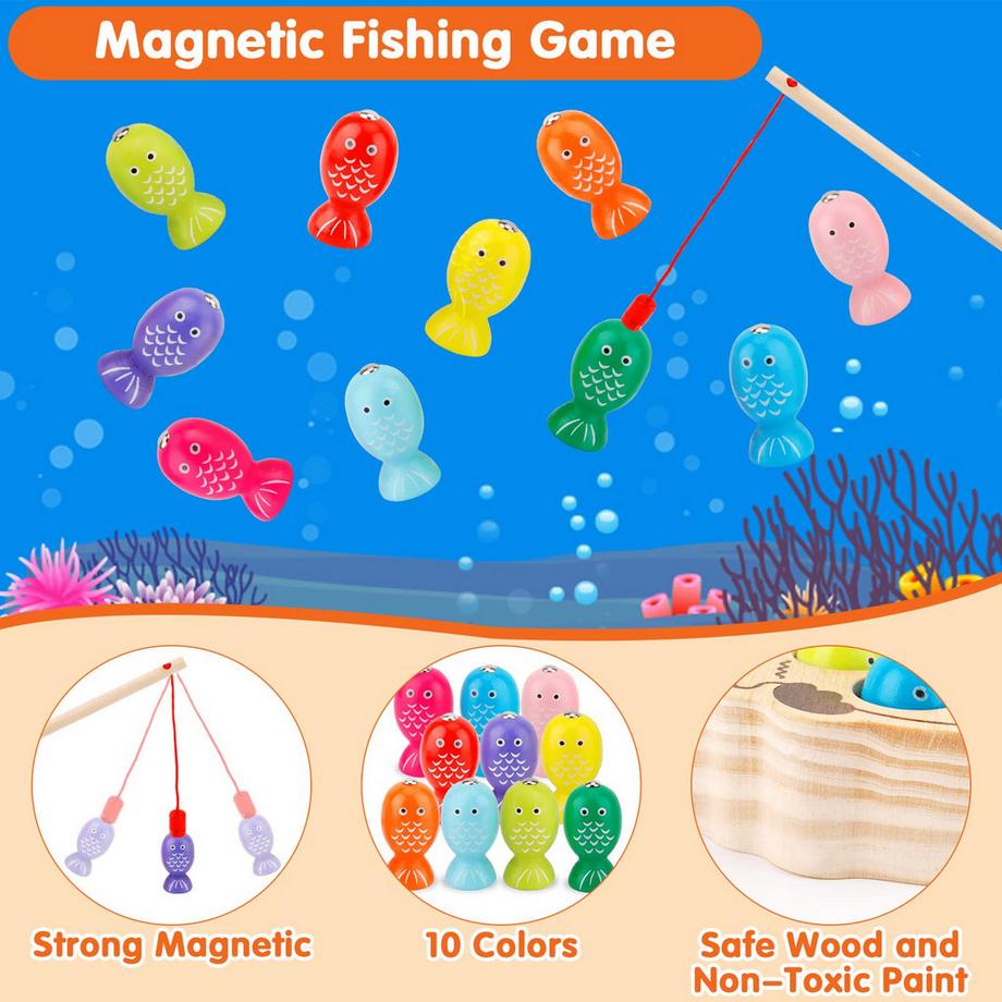 Activity-board  Angelspiel aus Holz, Motorikspielzeug, Holzspielzeug, Fischfangspiel, Magnetspiel 