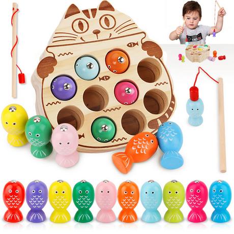 Activity-board  Jeu de pêche en bois, jouet d'activité motrice, jouet en bois, jeu de pêche au poisson, jeu magnétique 