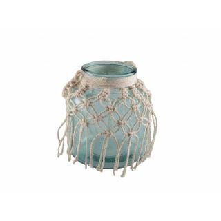 Aulica VASE EN VERRE VERT D'EAU MACRAME H.16.5CM  