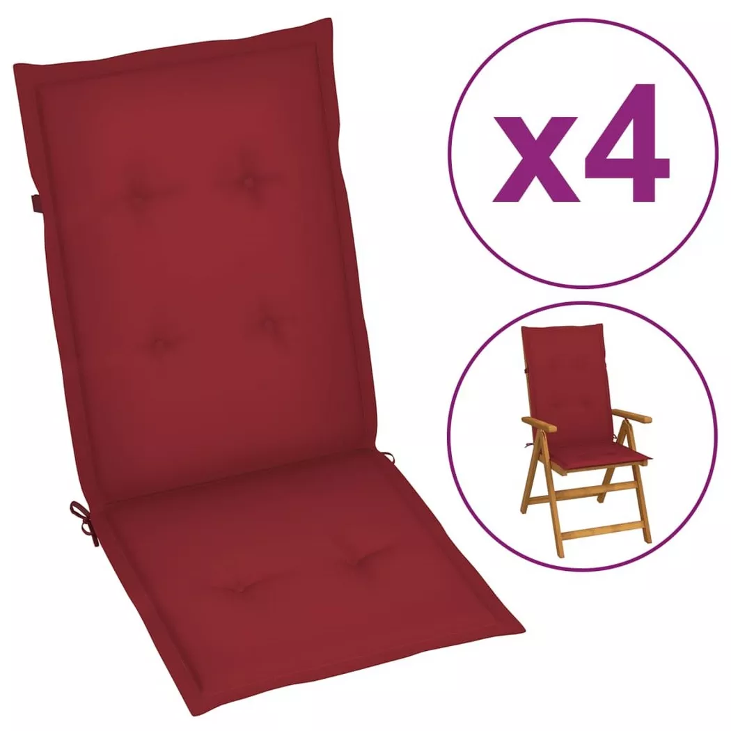 vidaXL Coussins de chaise de jardin à dossier haut lot de 4 bordeaux