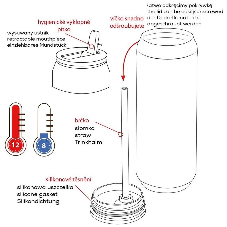 Orion  Pot thermos avec bec verseur et paille, garde la chaleur pendant 12 heures 