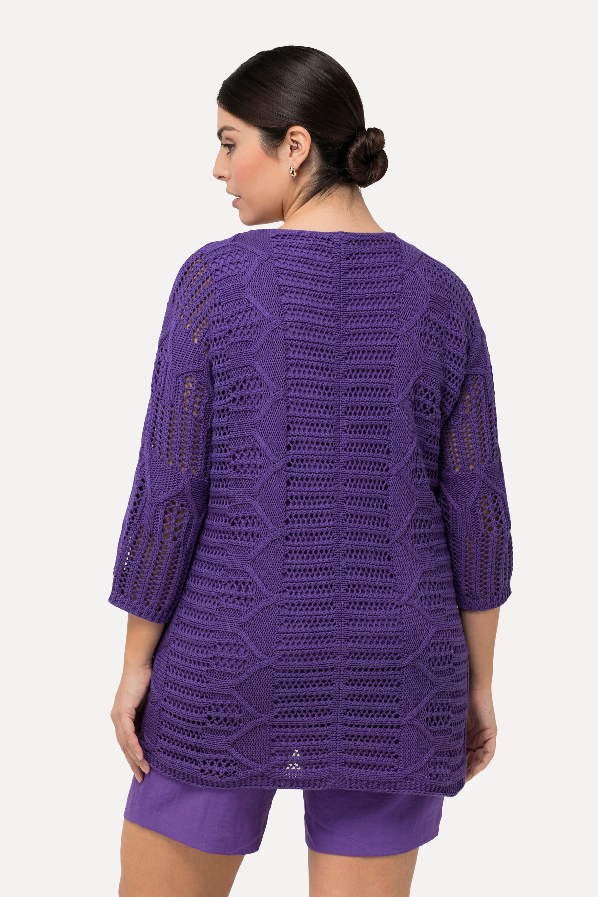 Ulla Popken  Pullover, Grobstrick, V-Ausschnitt, 3/-Arm 