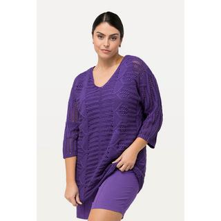 Ulla Popken  Pullover, Grobstrick, V-Ausschnitt, 3/-Arm 