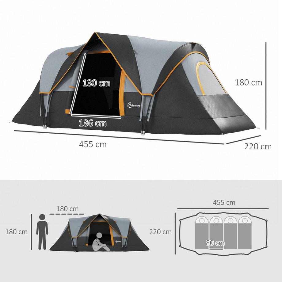 Northio  Tente de camping pour 5-6 personnes, tente familiale stable et étanche avec fenêtre d'entrée, sac d'emballage, tente avec colonne d'eau de 3000 mm, tente tunnel, tente dôme pour camping, voyage, jardin, gris clair Aosom 